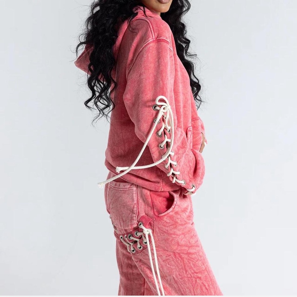 Samaria Leah Aspen Lace-Up Pink Hoodie and Jogger Set